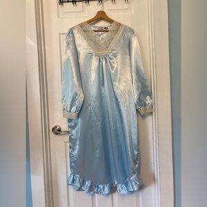 Kathryn Blue Satin Vintage Nightgown. Lined with brushed cotton.